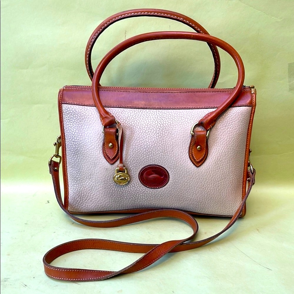 Vintage Cream and Orange Dooney & Bourke Pebbled Leather Handbag